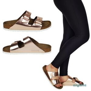 NWB Birkenstock Arizona soft footbed leather sandals metallic copper narrow fit